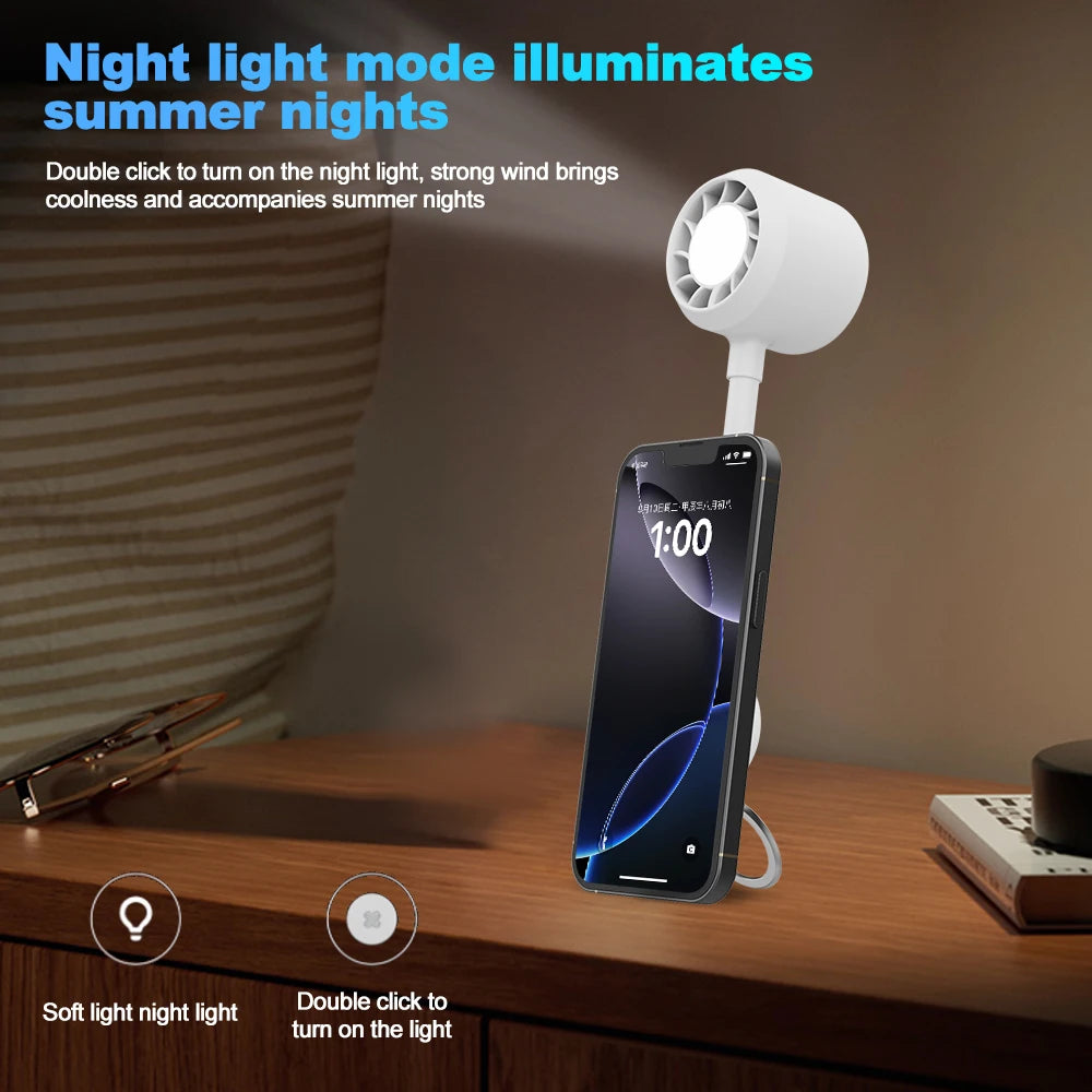 Multifunctional Handheld Mini Fan with Magnetic Phone Holder & Night Light