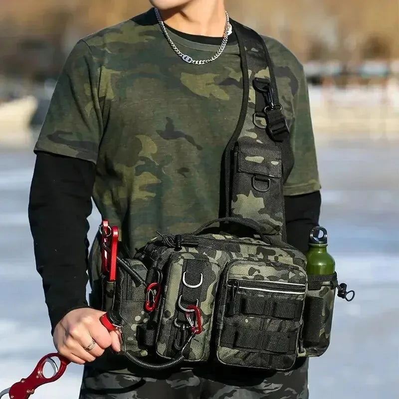 Large Capacity Fishing Gear Bag With bait box One Shoulder / Waist Bag / Crossbody Three-in-One Fishing Rod Storage Bag