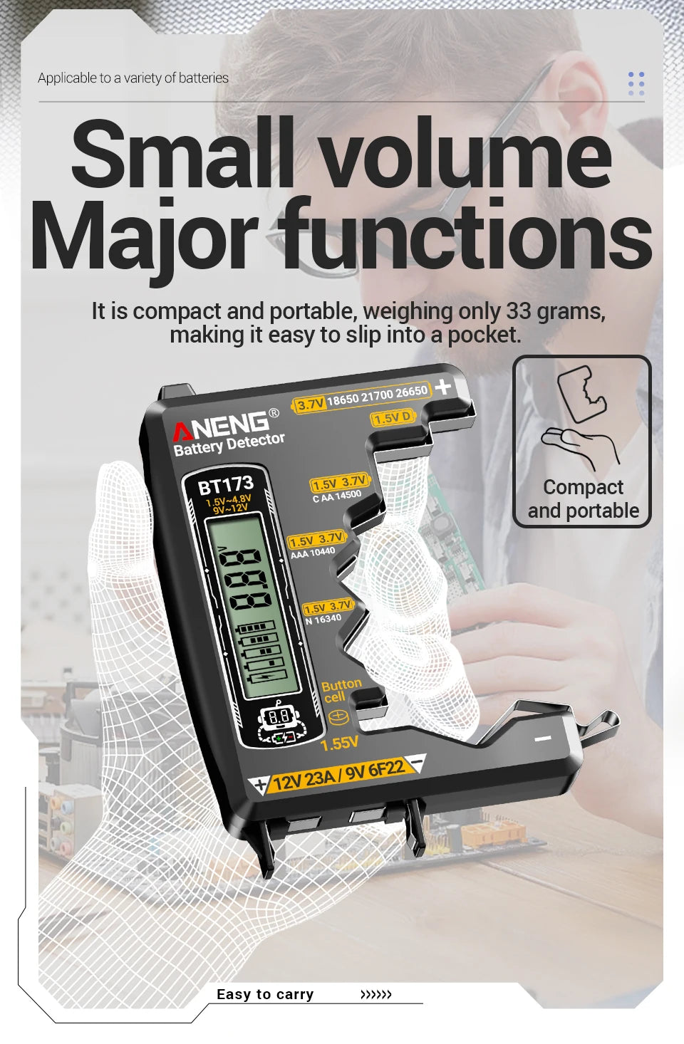 ANENG BT173 Universal Digital Battery Tester