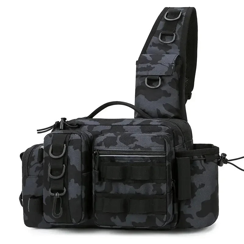 Large Capacity Fishing Gear Bag With bait box One Shoulder / Waist Bag / Crossbody Three-in-One Fishing Rod Storage Bag