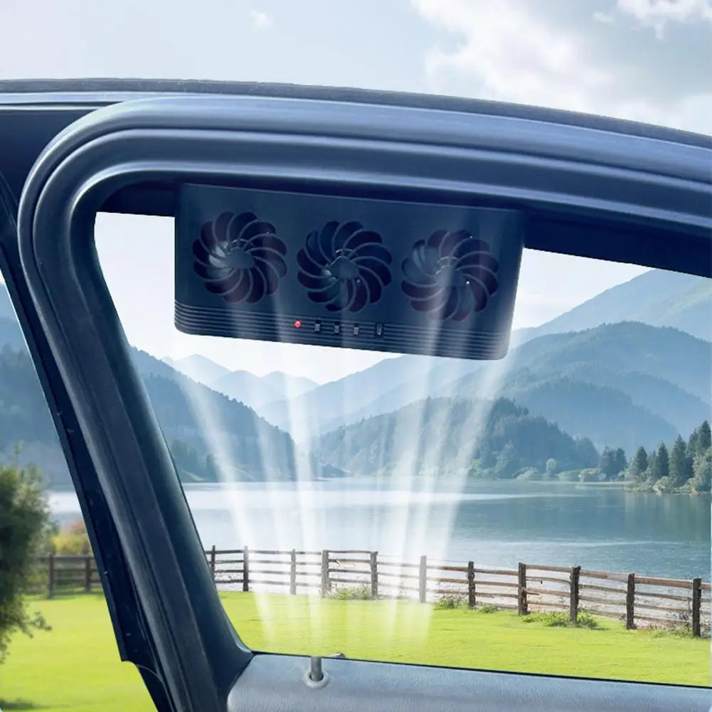 Upgrade Solar Powered Fan Car Cooler Front/Rear USB Charging Window Radiator Exhaust Fan Auto Air Vent Fan Ventilation Radiator