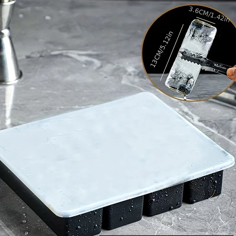 1/4 pcs Large Rectangular Ice Cube Mold Set with Lid Stackable Freezer Trays for Bottles Beverages Long Cubes Mould Kitchen Items