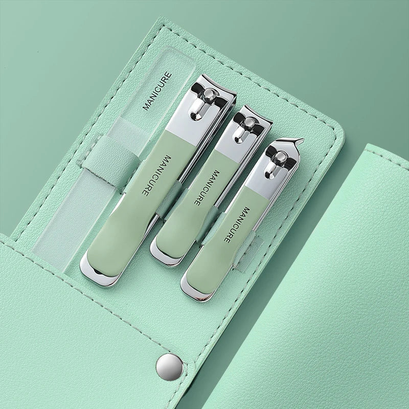 Nail Clippers Set 4 PCs with Rotating Leather Bag Professional Trimmer Pedicure Care Tools Manicure Set Home Care Gift