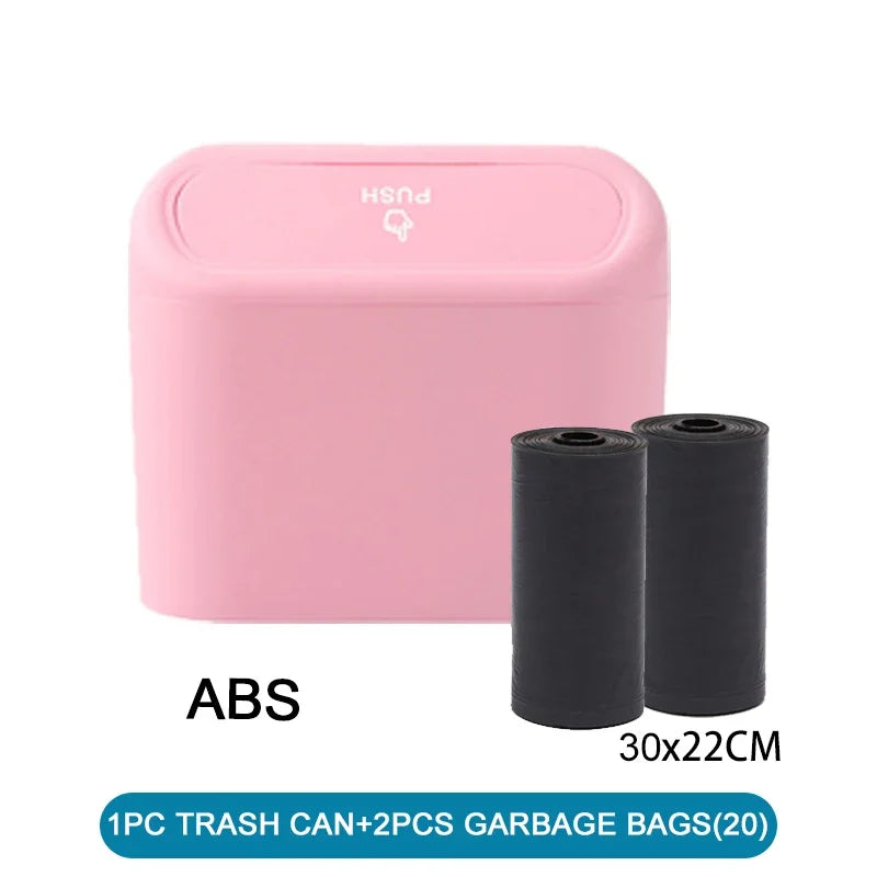 Leak-Proof Mini Car Trash Can with Lid & Refill Bags