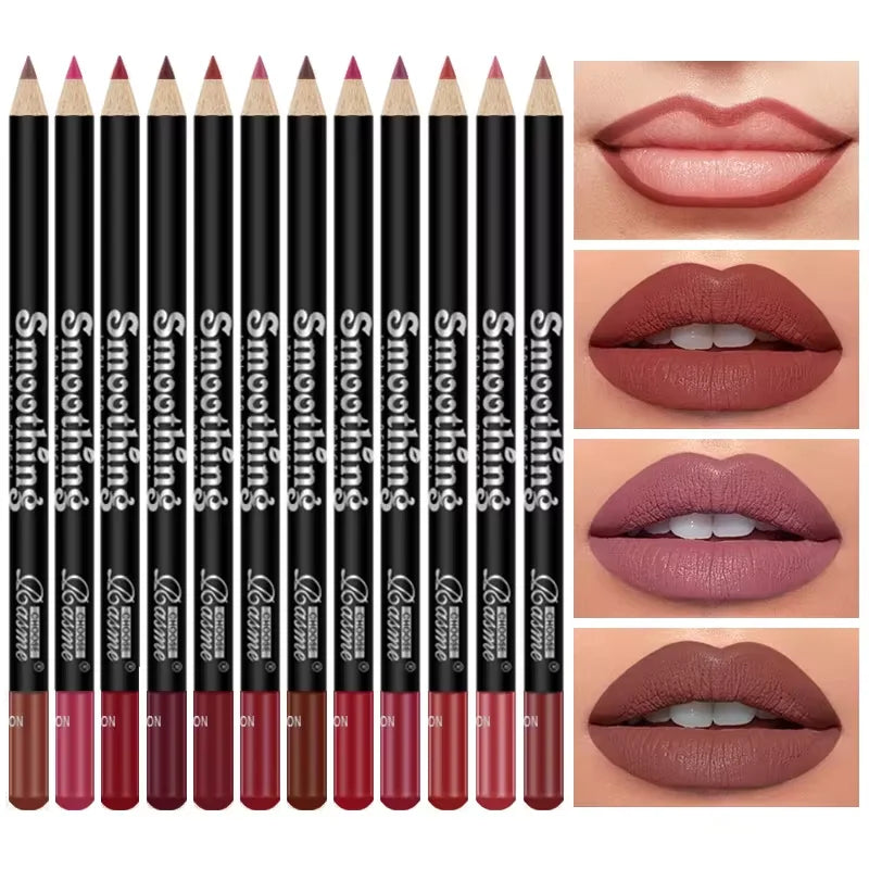 12 pcs Long-Lasting Lipstick Set with Professional Lip Liner Pencil and Matte Lip Gloss for Women