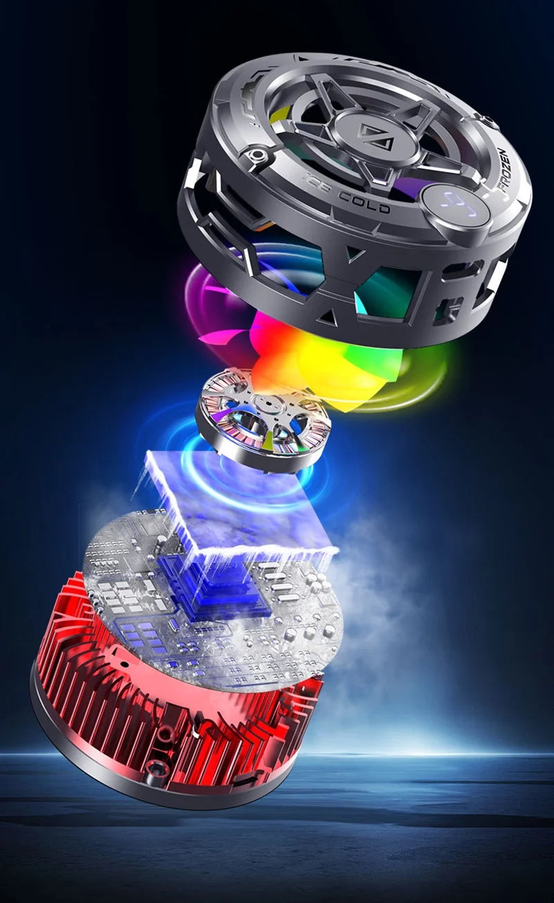 Universal Phone Cooler for Gaming, Magnetic Semiconductor Cooling Fan with Digital Display RGB Lights