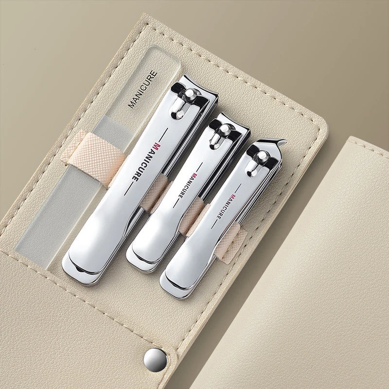 Nail Clippers Set 4 PCs with Rotating Leather Bag Professional Trimmer Pedicure Care Tools Manicure Set Home Care Gift