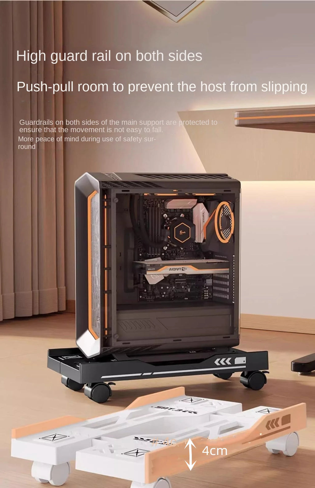 CPU Stand Adjustable Bracket PC Holder Cart Mobile Computer Tower Stand with Rolling Caster Wheels Adjustable Desktop Stand