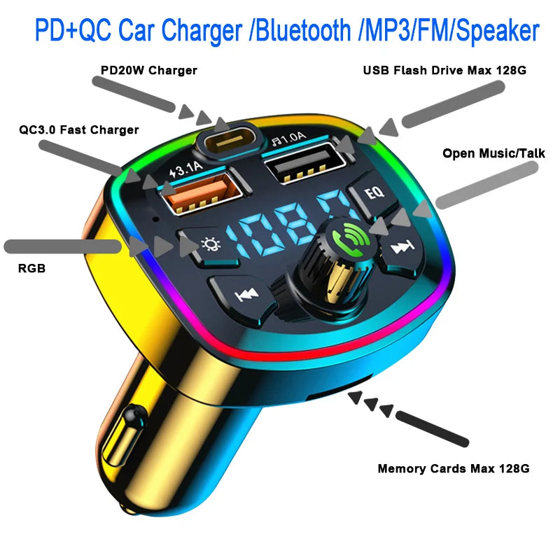 Car Bluetooth 5.0 FM Transmitter – Wireless Adapter with Dual USB Fast Charger