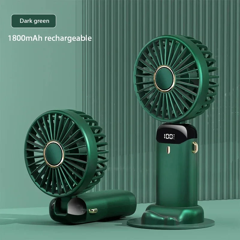 5-Speed Handheld & Neck Fan with Phone Stand – 1800mAh Rechargeable