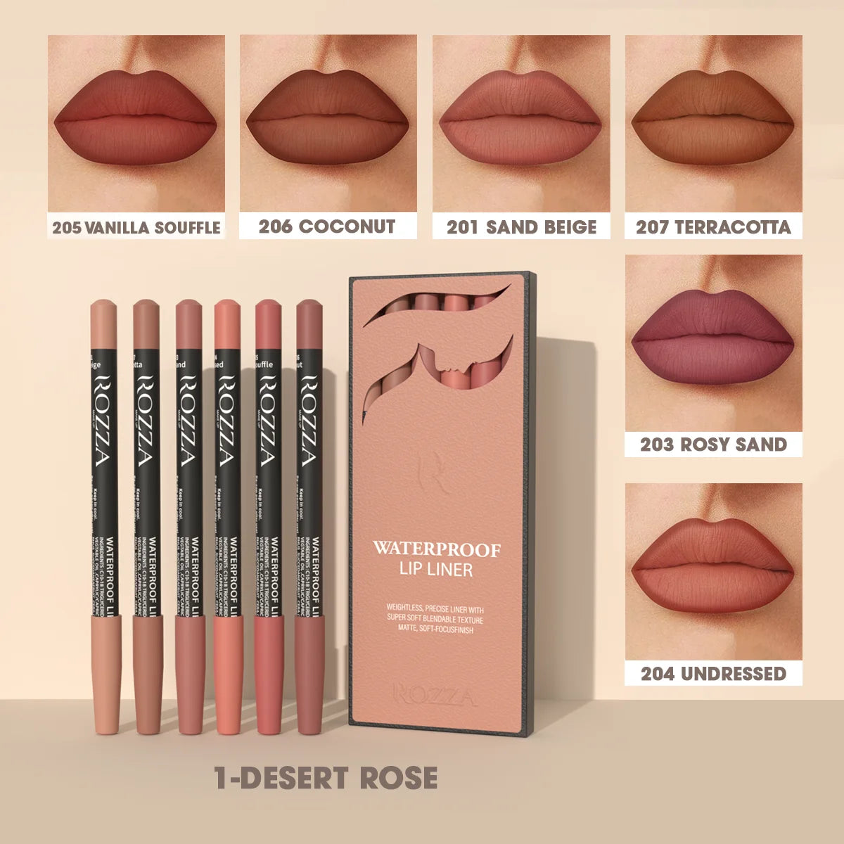 Rozza Matte Waterproof Lip Liner Pencil Set