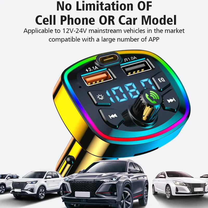 Car Bluetooth 5.0 FM Transmitter – Wireless Adapter with Dual USB Fast Charger
