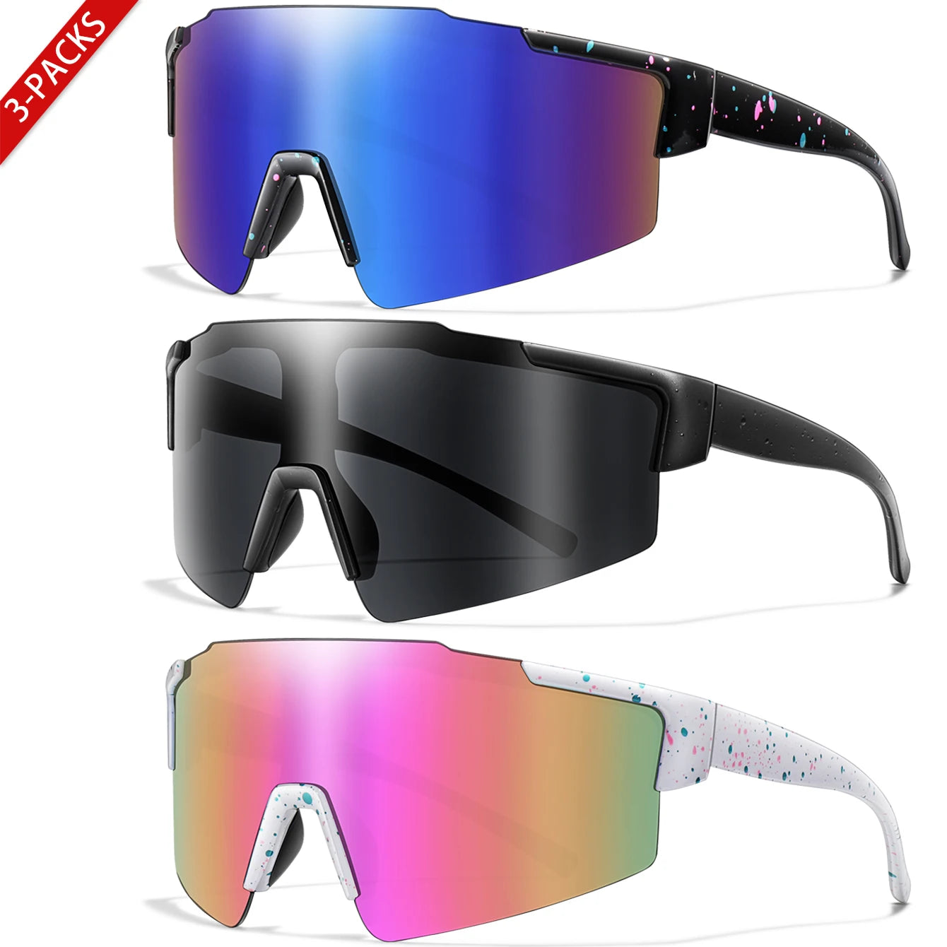 3 Pairs Fishing Sunglasses Sports Men Women Bike Glasses Cycling Mtb Bicycle Eyewear Large Windproof Goggles UV400
