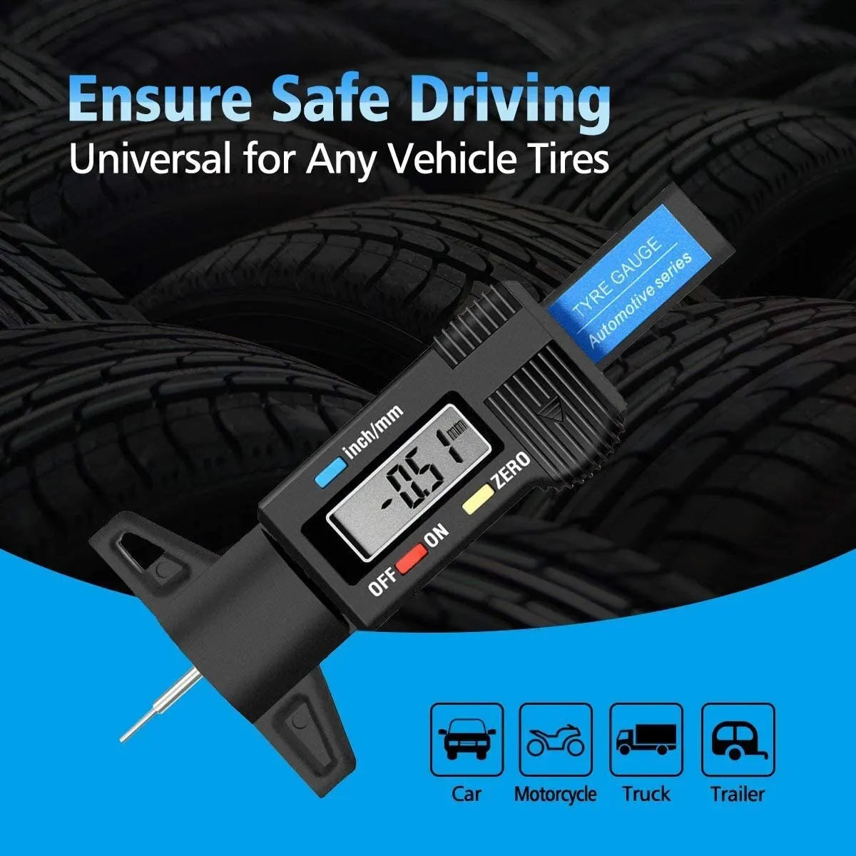 Digital Tire Tread Depth Gauge – LCD Caliper Measuring Tool