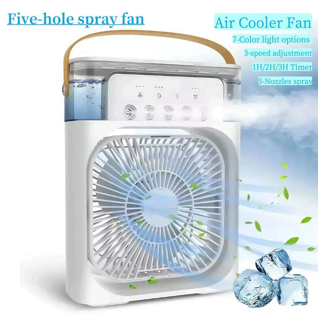 3-in-1 Portable Mini Air Cooler Fan – Desktop Humidifier & LED Night Light, USB Powered