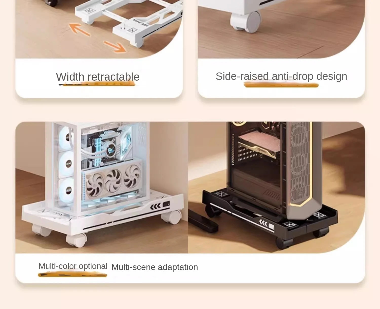 CPU Stand Adjustable Bracket PC Holder Cart Mobile Computer Tower Stand with Rolling Caster Wheels Adjustable Desktop Stand