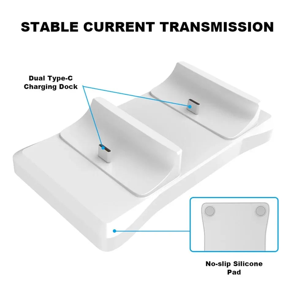 Dual Controller Charging Stand for Playstation 5 Controller Charger Station PS5 with Fast Charging AC Adapter 5V 1.2A