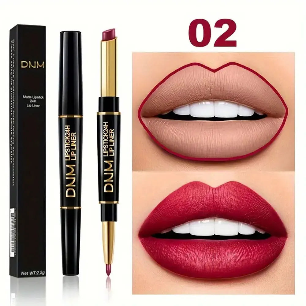 Double-ended Non-stick Cup Long Lasting Lipstick Lip Liner High Pigmented Waterproof