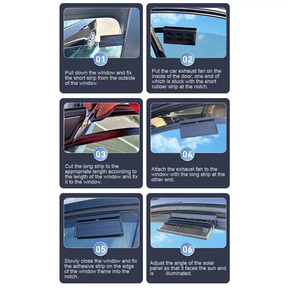 Upgrade Solar Powered Fan Car Cooler Front/Rear USB Charging Window Radiator Exhaust Fan Auto Air Vent Fan Ventilation Radiator