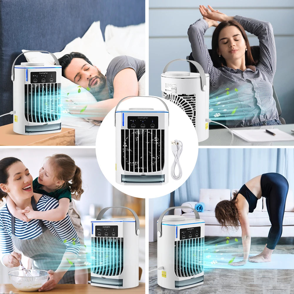 Portable Desktop Air Cooler with Dual Ultrasonic Mist, Activated Carbon Filter & 4-Speed Timer – USB Rechargeable