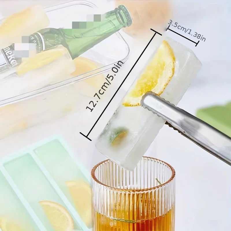 1/4 pcs Large Rectangular Ice Cube Mold Set with Lid Stackable Freezer Trays for Bottles Beverages Long Cubes Mould Kitchen Items