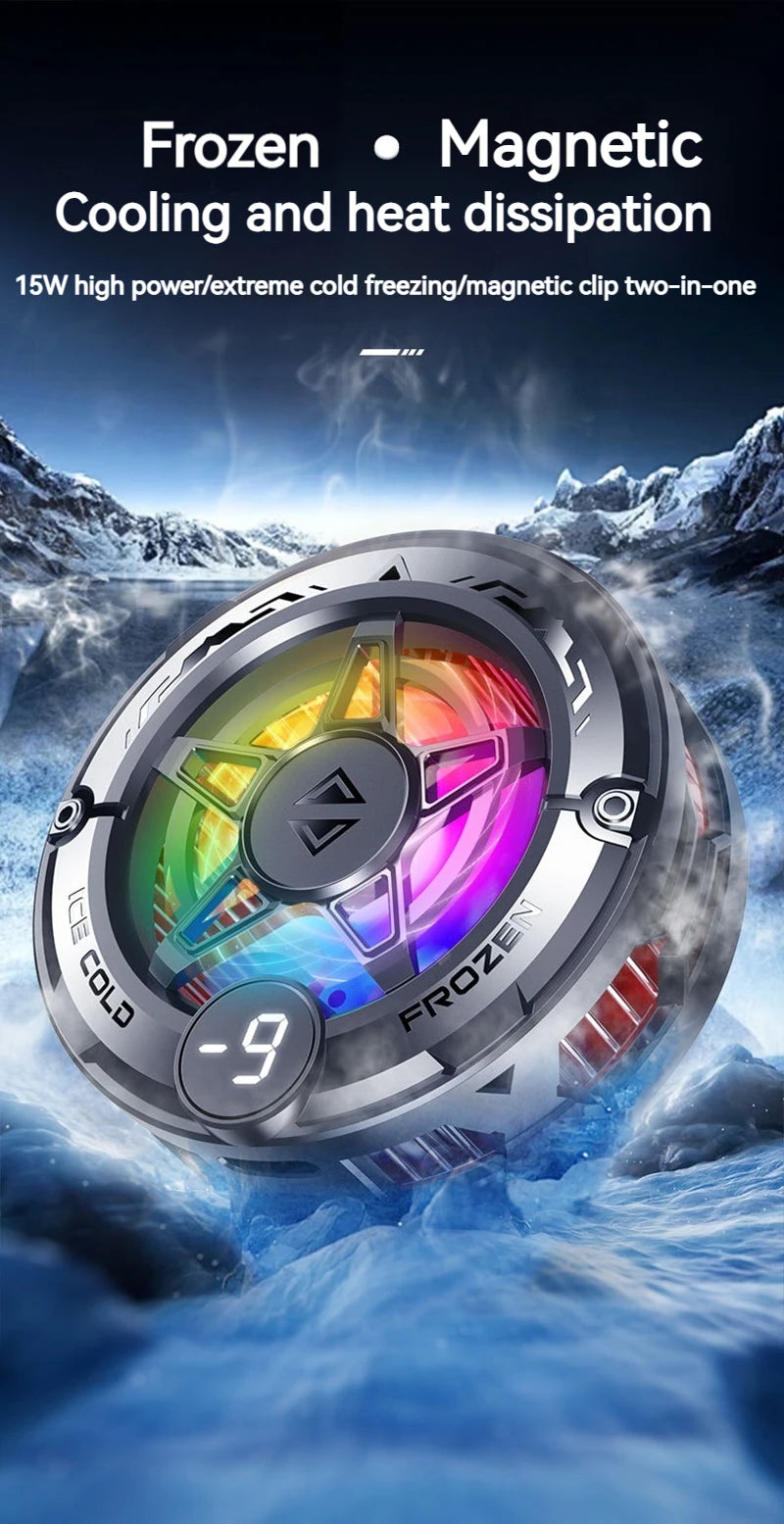 Universal Phone Cooler for Gaming, Magnetic Semiconductor Cooling Fan with Digital Display RGB Lights