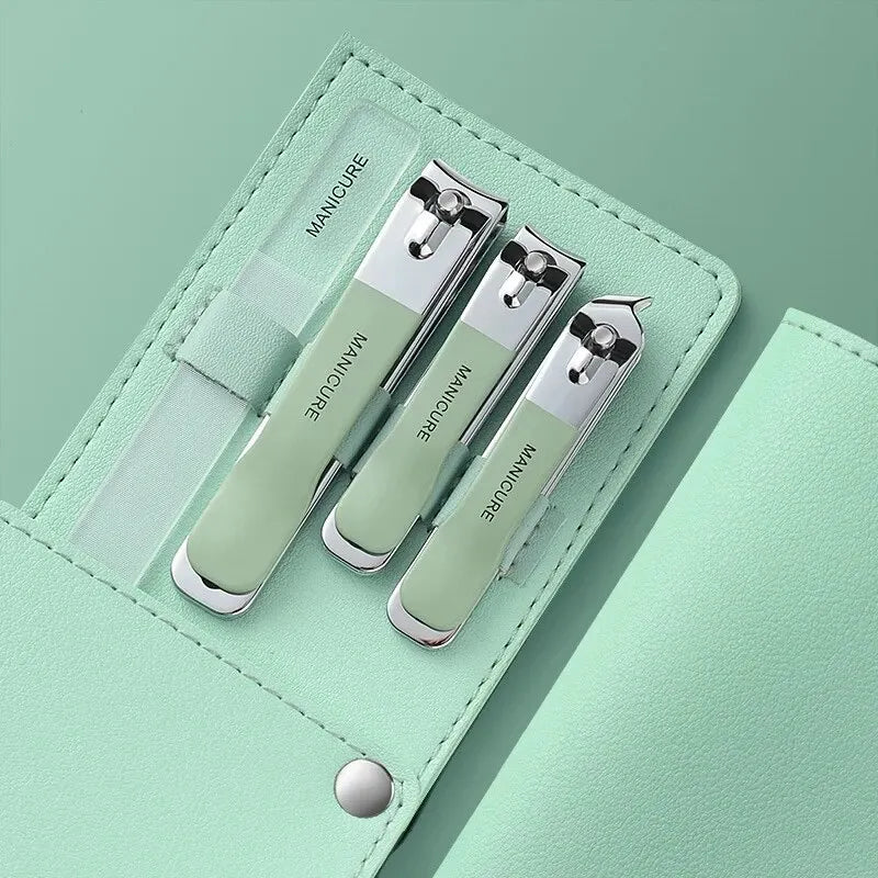 Nail Clippers Set 4 PCs with Rotating Leather Bag Professional Trimmer Pedicure Care Tools Manicure Set Home Care Gift