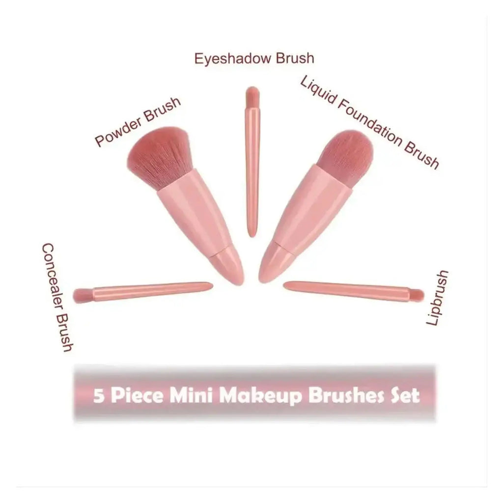5-Piece Mini Travel Makeup Brush Set with Mirror Case