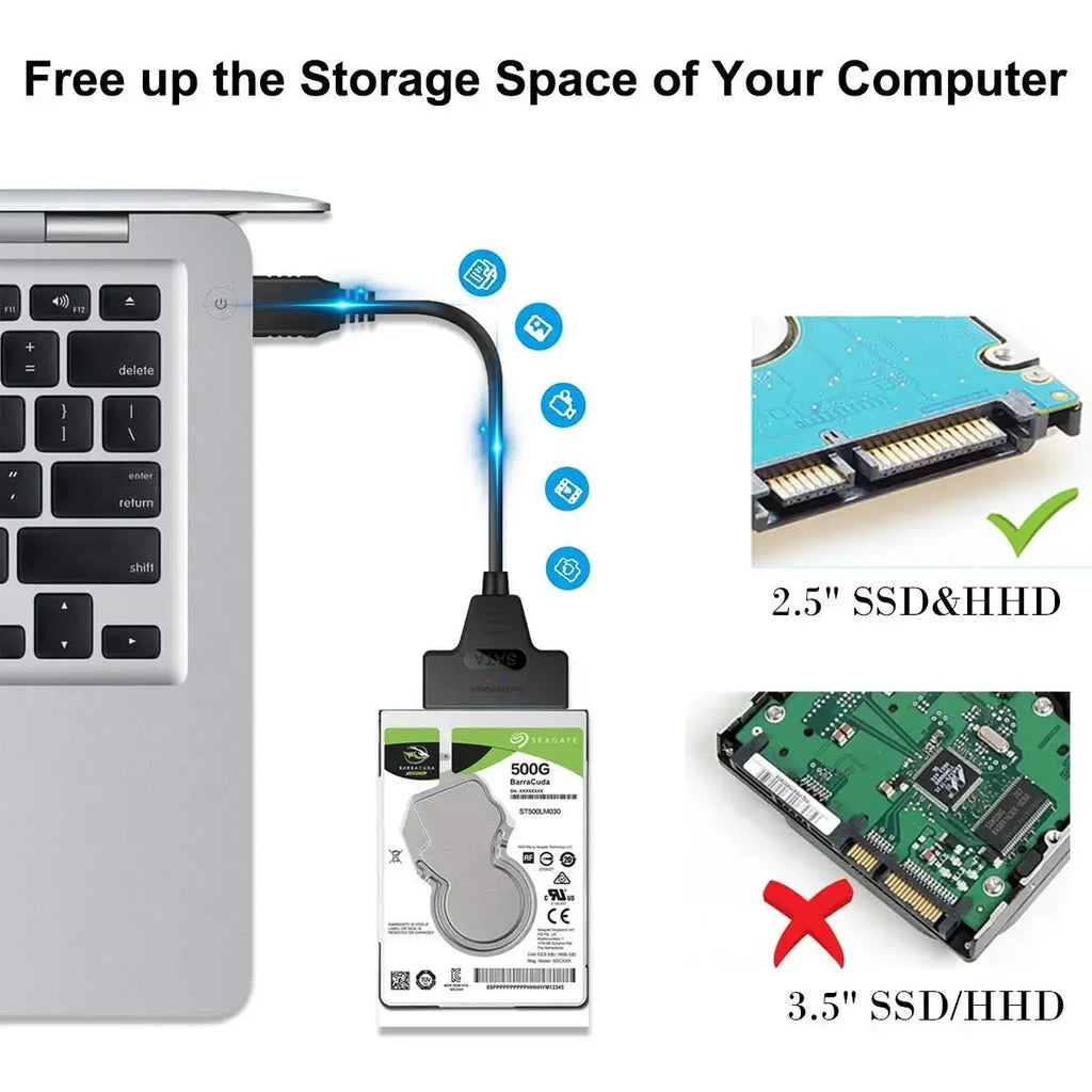 SATA 3 to USB 3.0 adapter cable 6Gbps high speed data Sata to usb adapter with power port support 2.5/3.5inch SSD HDD hard drive