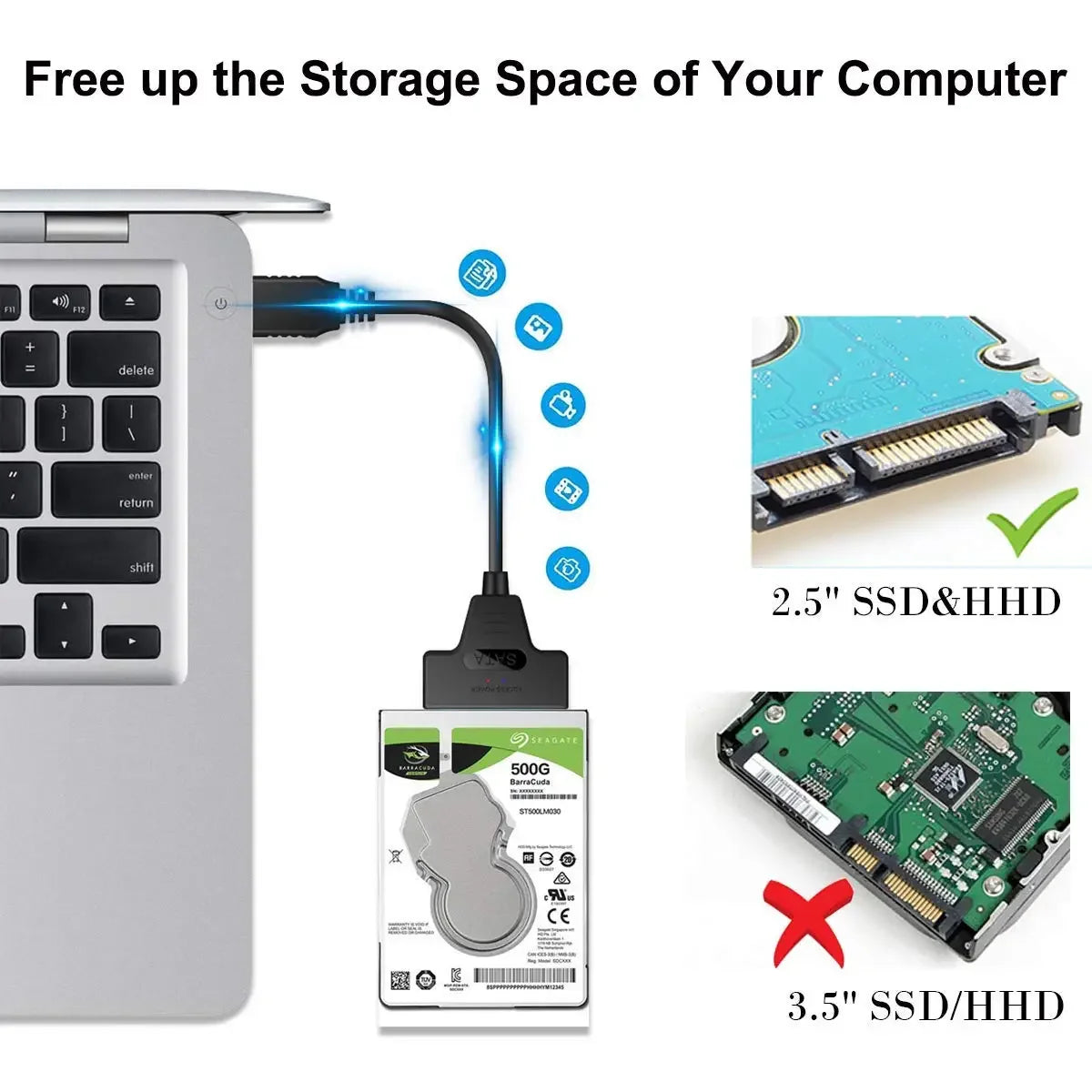 SATA 3 to USB 3.0 adapter cable 6Gbps high speed data Sata to usb adapter with power port support 2.5/3.5inch SSD HDD hard drive