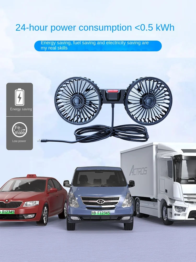 Car Fan  3-speed Car Seat Back Cooling Fan USB Charge Dual Head Fan 360 Degree Rotation Neck Cooler for Summer Car Accessories
