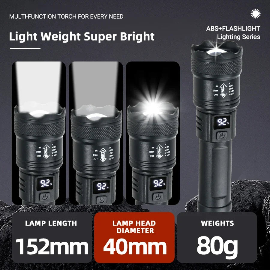 High-Power 2000LM Tactical LED Flashlight with Digital Display