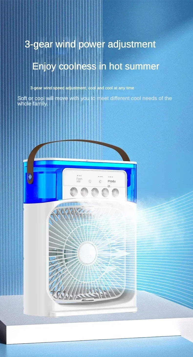 3-in-1 Portable Mini Air Cooler Fan – Desktop Humidifier & LED Night Light, USB Powered