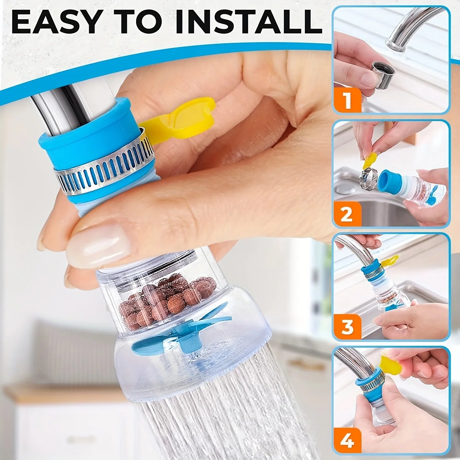 360 Degree Adjustable Kitchen Sink Faucet Extender Multi Color Tap Water Filter with Sediment Balls Bio Filter UV Sterilizer