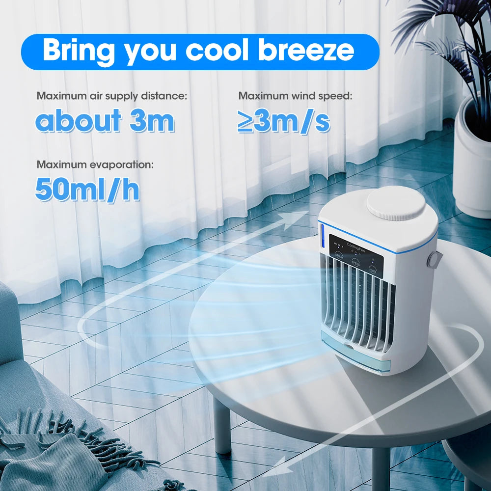 Portable Desktop Air Cooler with Dual Ultrasonic Mist, Activated Carbon Filter & 4-Speed Timer – USB Rechargeable