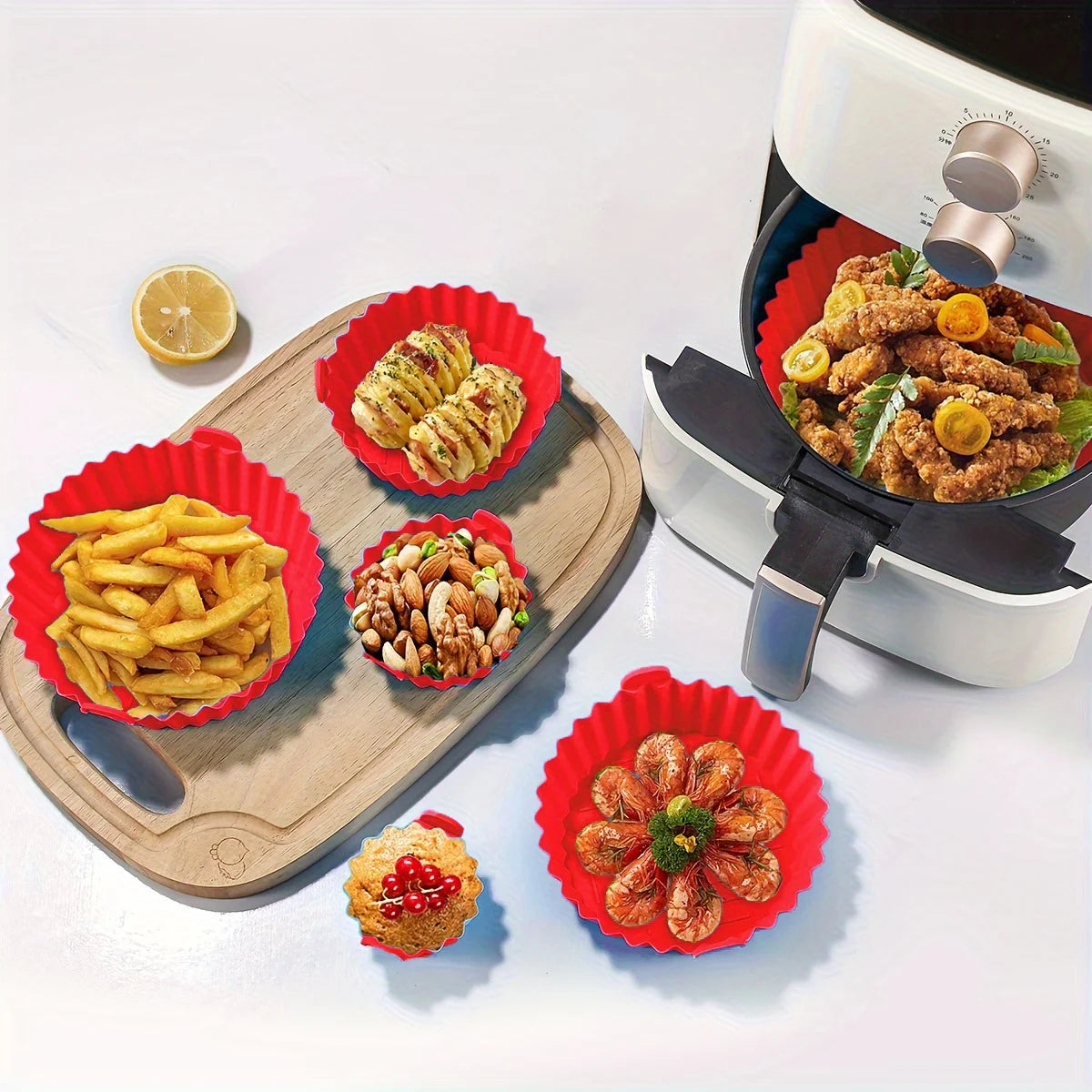 6 PC Air Fryer Mats - 450°F Silicone Non-Stick Dual Texture Dishwasher Safe Crispy/Steam Cooking