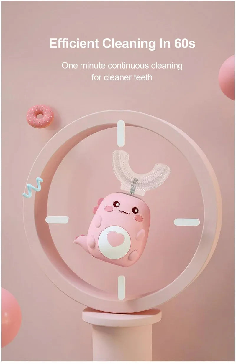 Food Grade Silicone U-Shaped Kids Electric Toothbrush 360° Automatic Cleaning USB Charging Smart Oral Care Children Toothbrush