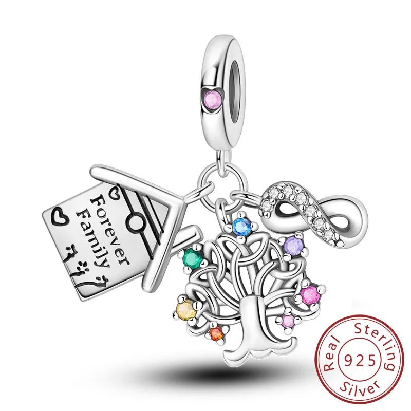 925 Sterling Silve Charms Beads Forever Love Heart Sister Family Life Charms Dangle For Bracelet Woman Jewelry Gifts