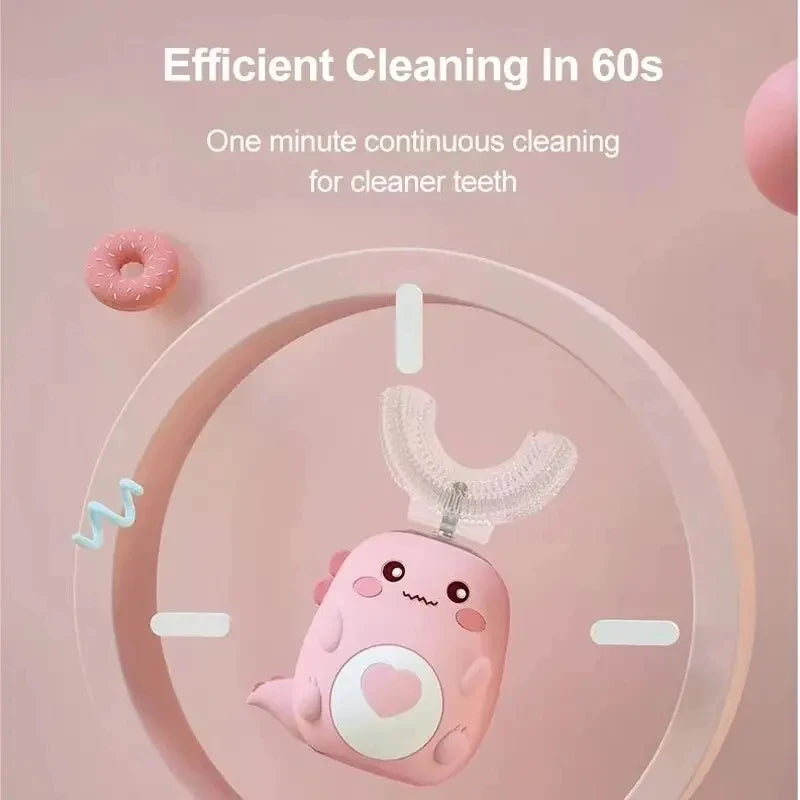 Food Grade Silicone U-Shaped Kids Electric Toothbrush 360° Automatic Cleaning USB Charging Smart Oral Care Children Toothbrush