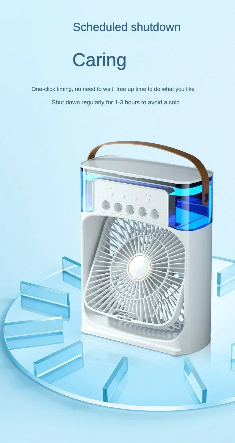 3-in-1 Portable Mini Air Cooler Fan – Desktop Humidifier & LED Night Light, USB Powered