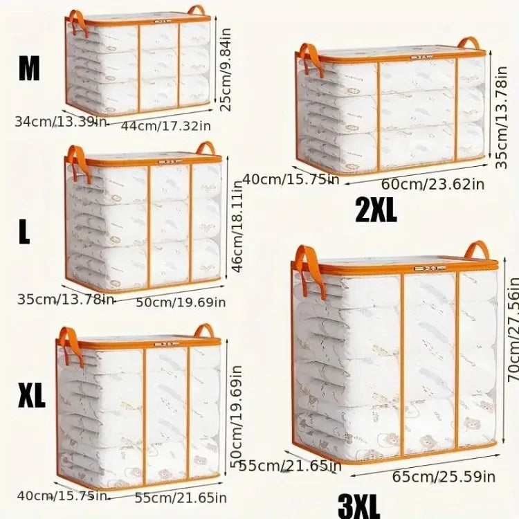Plastic Transparent Clothes Blanket Quilt Organizer Storage Bag With Zipper Foldable Luggage Moving Packing Pouch