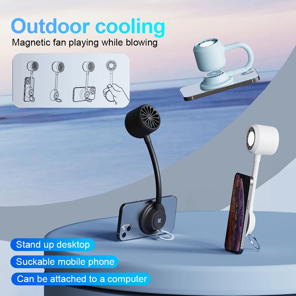 Multifunctional Handheld Mini Fan with Magnetic Phone Holder & Night Light