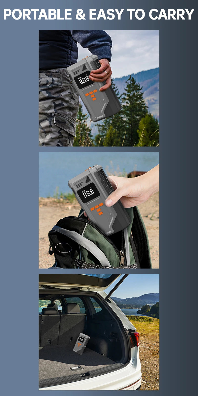 All-in-One Car Jump Starter & Tire Inflator – 12V Emergency Power Bank, -40°C Rated
