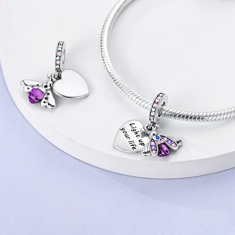 Original 925 Sterling Silver Charm Beads Glowing Luminous Firefly Butterfly Pendant for Bracelet Charm Jewelry