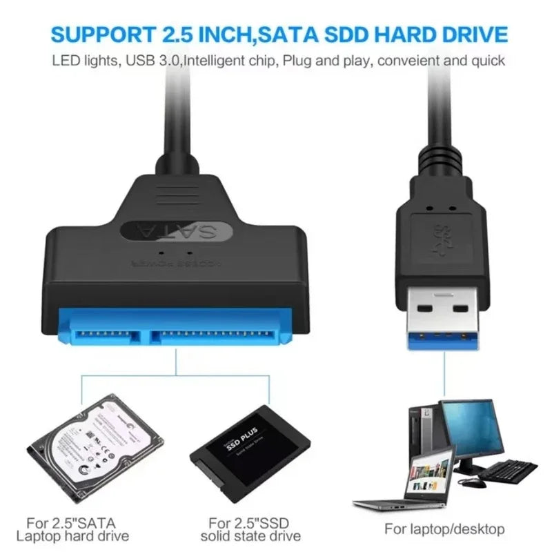 SATA 3 to USB 3.0 adapter cable 6Gbps high speed data Sata to usb adapter with power port support 2.5/3.5inch SSD HDD hard drive
