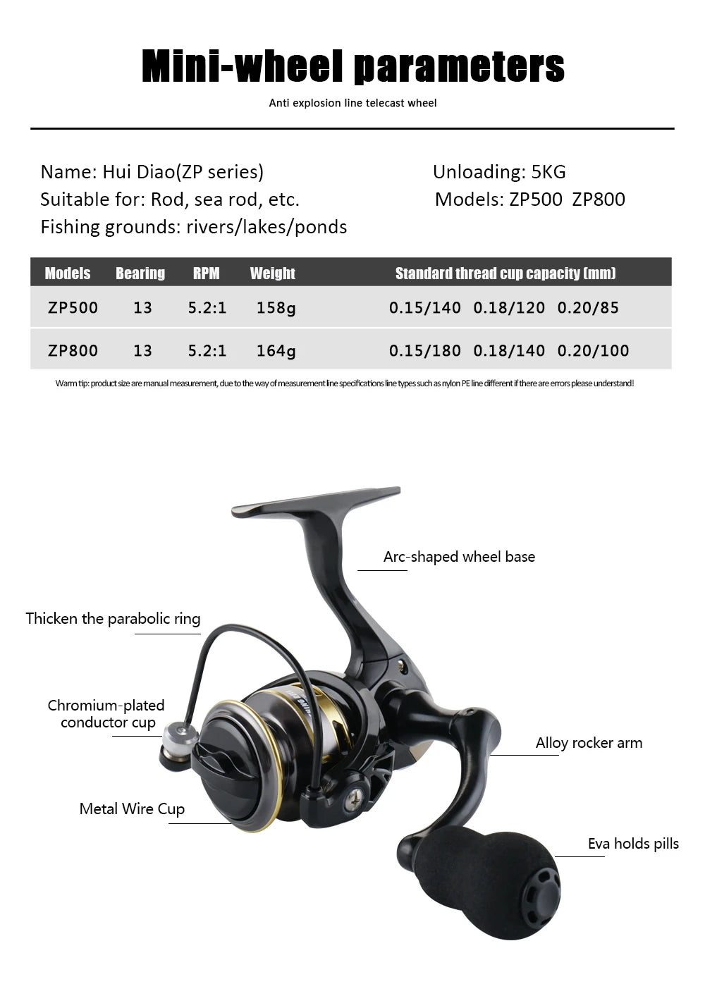 135g/4.76oz Ultralight Spinning Reel 500/800 Small Size 5.2:1 Gear Ratio Compact Ice Fishing Reel for Winter Fishing