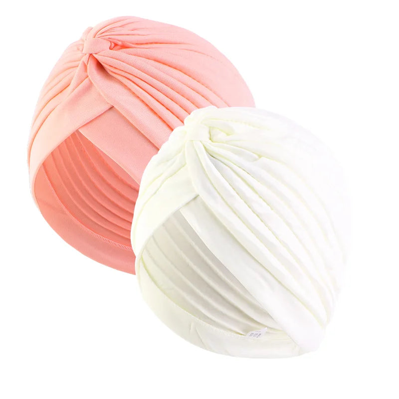 2pcs/lot Stretch Turbans Head Beanie Cover Twisted Pleated Headwrap Assorted Colors Hair Cover Beanie Hats for Women Girls