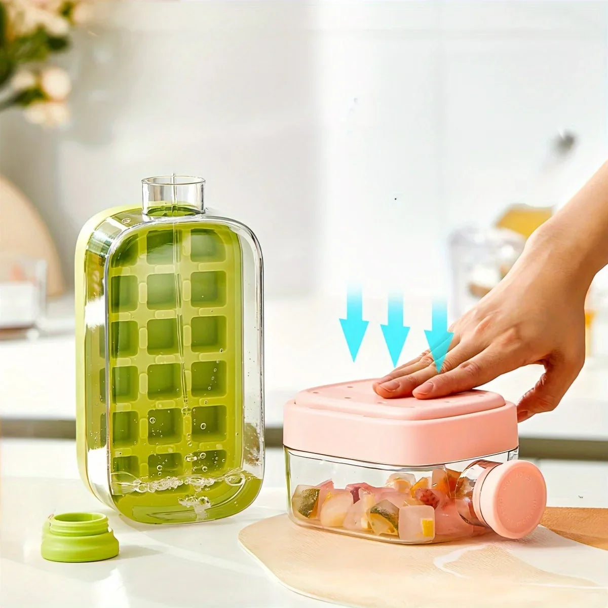 Ice Cube Mold Tray Press Ice Bottle Cup Kettle with Straw Whiskey Ice Cream Water Bottle