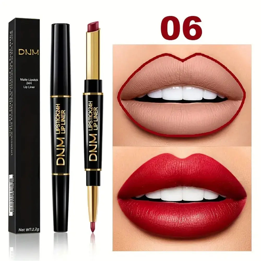 Double-Ended Long-Lasting Lipstick & Lip Liner – Waterproof, High Pigment