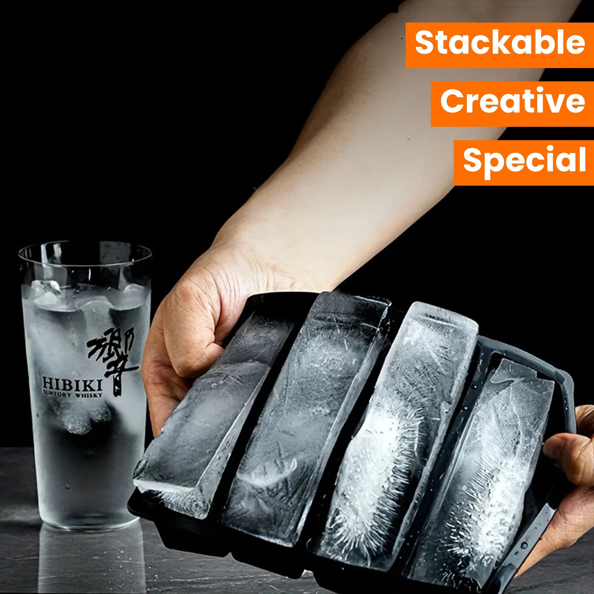 1/4 pcs Large Rectangular Ice Cube Mold Set with Lid Stackable Freezer Trays for Bottles Beverages Long Cubes Mould Kitchen Items